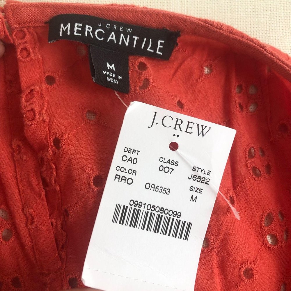 J. Crew NWT Coral Linen Blend Eyelet Top Sz M - Picture 7 of 9